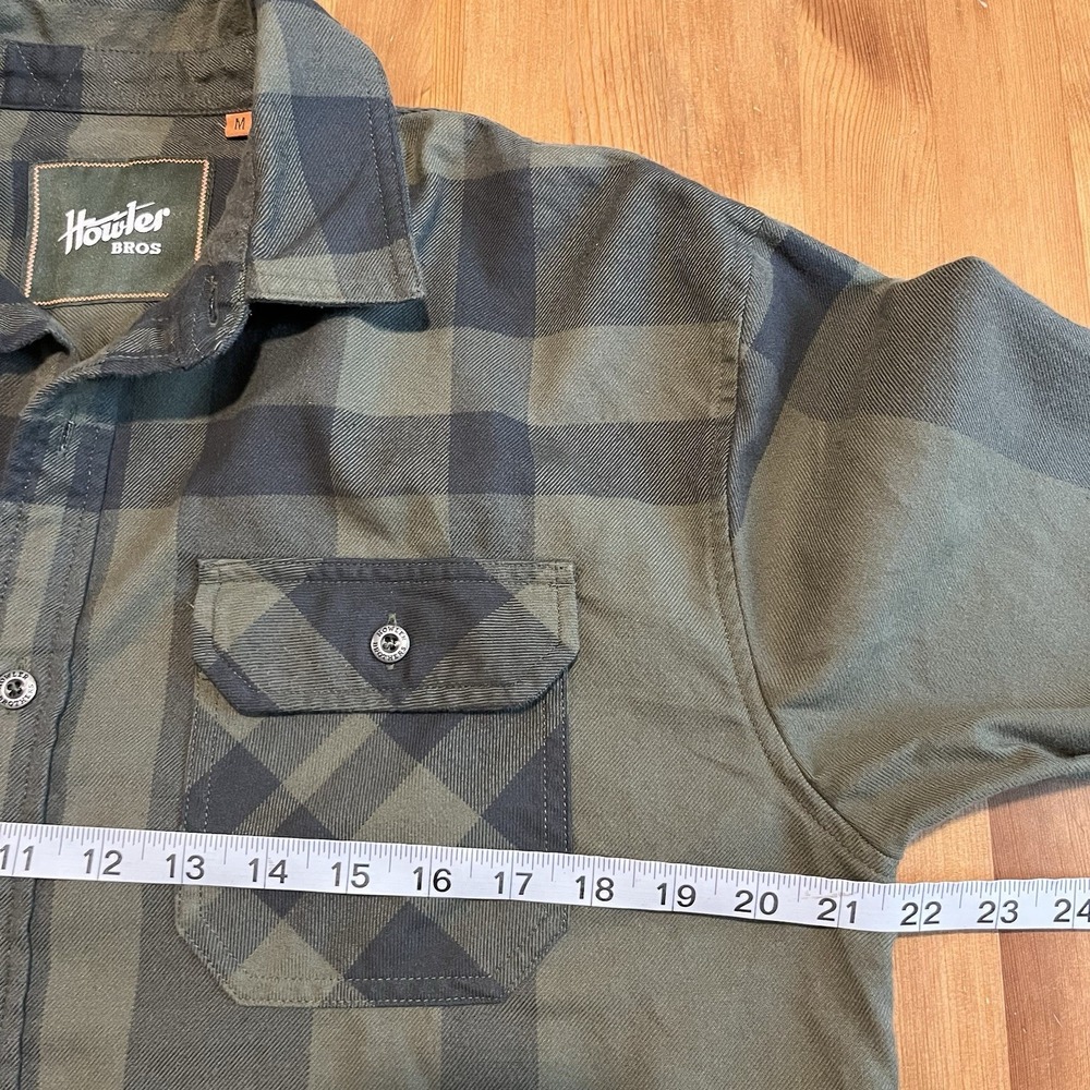 Howler Bros Harkers Flannel Men's Medium Green Plaid Long Sleeve Flap Pocket - Picture 11 of 12